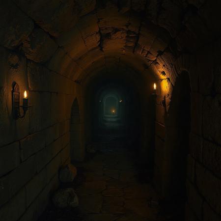 8k, source_photo, source_real, traditional media, real life photo, dungeons and dragons, medieval, deep and dark dungeon complex, underground, foreboding, carved tunnels leading deeper into the darkness, distant candle light, abandoned castle