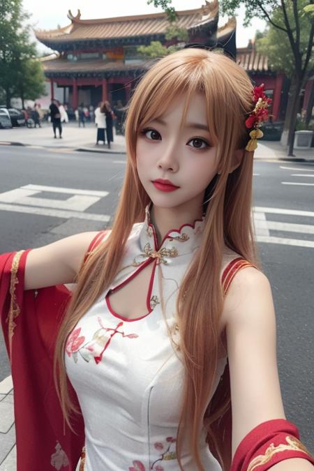 yuuki asuna, qipao, china dress, chinese clothes, sleeveless, bare shoulders, 