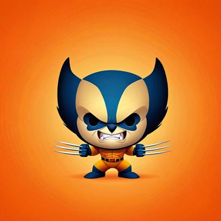 cartoon portrait of Wolverine in jmawx style,  hero pose, cute chibi, full character, smile, detailed facial features, simple Orange color gradient background, medium contrast, complementary colors   <lora:Jerrod_Maruyama_XL_V11.1:0.95>