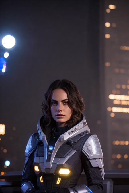 medium shot photo of a mix of (a spaceship crew on a mission to colonize a new planet:0.8) and (summer suit :0.5) (yaelshelbia:0.99), nice cleavage, intricate magical+ city, evening, dark, atmospheric, mist, best quality masterpiece, photorealistic, detailed, 8k, HDR, shallow depth of field, broad light, high contrast, backlighting, bloom, light sparkles, chromatic aberration, sharp focus, RAW color photo<lora:epiNoiseoffset_v2Pynoise:1.0>