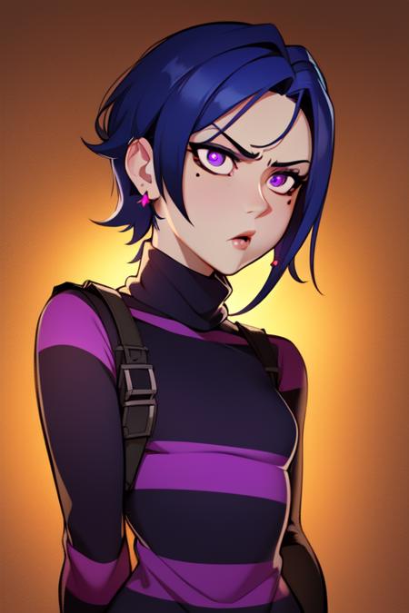 TakHuman,  short blue hair, mole under eye,  small earrings,  purple eyes,  serious look,   standing, upper body, 
TakClothes,striped sweater, turtleneck, pelvic curtain,  strapped boots, 
dark lab, purple lighting, lab tech, 
(insanely detailed, beautiful detailed face, masterpiece, best quality)   <lora:TakHuman:0.7>