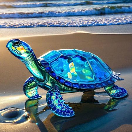 Blue glass turtle,
Broken glass effect,
bottom of the water in the background,
stunning,
something that doesn't even exist,
to be mythical,
energy,
molecular,
textures,
iridescent and luminescent scales,
breathtaking beauty,
pure perfection,
divine presence,
unforgettable,
impressive,
breathtaking beauty,
Volumetric light,
will have,
rays,
bright colors reflect