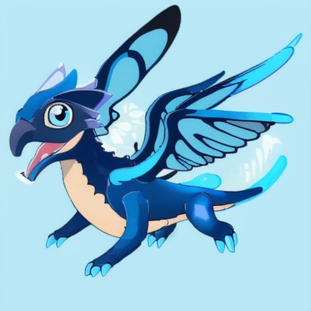 no humans,pokemon (creature),solo,blue eyes,black background,full body,open mouth,simple background,wings,claws,looking at viewer,tongue,animal focus,,