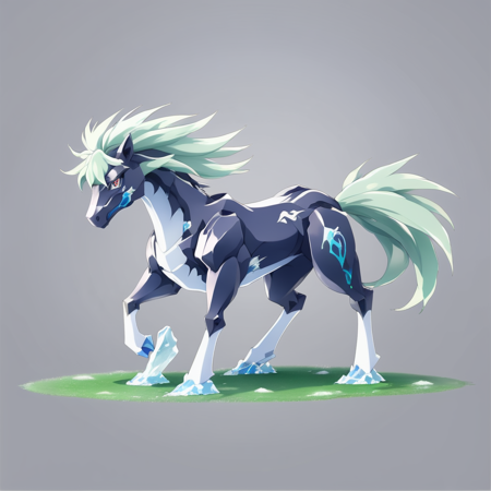 a mustang, Grass/Ice type, simple background<lora:EnvyMonXL02_MiddleForm:1>