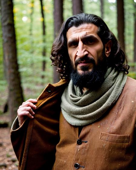 (Fares Fares:0.8) (Fares_Fares_SD15_v2-012:0.92) man, wearing viking clothes, bloody face, front view, in the woods forrest, middle-aged daddy, skin detail, pores, (messy:1.2) medium long hair, studio light, natural lighting, 4k uhd, dslr, soft lighting, high quality, Fujifilm XT3