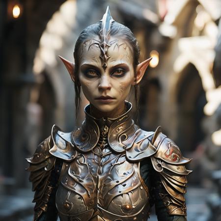 highly detailed  photo of a female  (githyanki:1.1) in a medieval alley,

githyanki, 1girl, looking at viewer, upper body, pointy ears, armor, scar, shoulder armor, pauldrons,

depth of field, blurry, blurry background,

photorealistic,
glamour photography,
fantasy,

