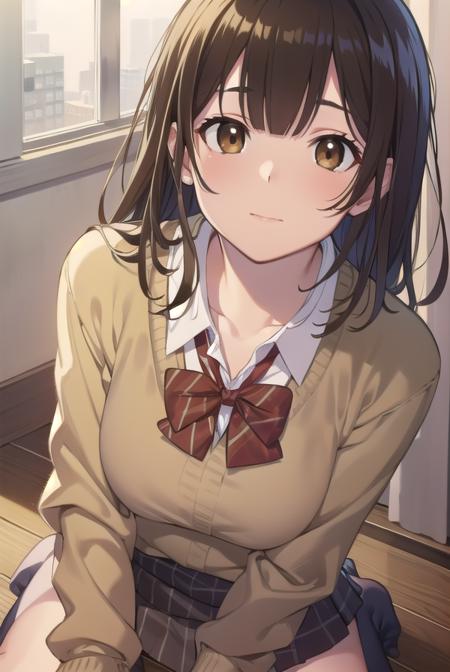 sayuogiwara, <lora:sayuogiwara-lora-nochekaiser:1>,
sayu ogiwara, brown hair, (brown eyes:1.5), medium hair,
BREAK school uniform, bow, red bow, long sleeves, sweater, shirt, collared shirt, white shirt, skirt, pleated skirt, black skirt, socks, brown sweater,
BREAK looking at viewer, full body,
BREAK indoors, classroom,
BREAK <lyco:GoodHands-beta2:1>, (masterpiece:1.2), best quality, high resolution, unity 8k wallpaper, (illustration:0.8), (beautiful detailed eyes:1.6), extremely detailed face, perfect lighting, extremely detailed CG, (perfect hands, perfect anatomy),