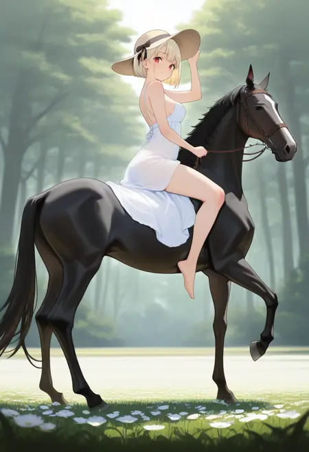 Rides a horse bareback