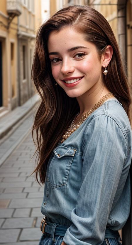 PA7_Photo, S386_MadalenaAragao, detailed eyes, detailed lips, auburn hair, (8k, high quality, shot on Hasselblad X1D II Digital), necklace, earrings, (smiling, perfect teeth, detailed teeth), (casual outfit:1.2), (well-dressed:1.2), (fashionable:1.2), outdoors, Dubrovnik Old Town, <lora:GoodHands-vanilla:1> nice hands, perfect hands, (detailed fingers:1.2), properly drawn fingers, <lora:epiCRealismHelper:0.99>, <lora:add_detail:1>