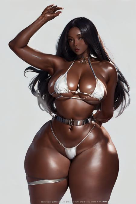eris, 1girl, dark-skinned female, dark skin, very dark skin, black hair, long hair, wide hips, thick thighs, narrow waist