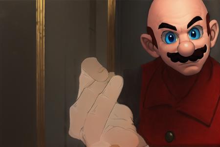 (masterpiece, top quality, best quality, beautiful, and aesthetic:1.2)( bald:1.3), BREAK BREAK, hat, mustache, mario, portrait shot, upper body, hand, holding hand up to viewer looking at viewer, simple background  <lora:copax_super_mario_v1:.7>