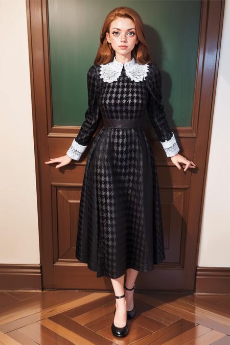 d4rkh0undst00th, long sleeves, black dress, houndstooth dress,