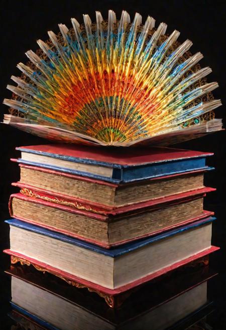 
Sunburst stacking, water, reflections, transparency, inventive, vivid color, Cake made from books Os Gêmeos, lighting, <lora:add-detail-xl:1>, <lora:xl_more_art-full_v1:0.8>