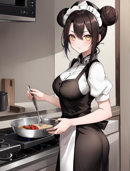 <lora:AgentNormal>,1girl,AgentNormal,double bun,cowboy shot,maid,kitchen,cooking,sangvis ferri,yellow eyes