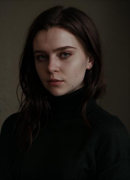 A stunning intricate full color portrait of (mwht woman:1.0)wearing a black turtleneck, epic character composition, by ilya kuvshinov, alessio albi, nina masic, sharp focus, natural lighting, subsurface scattering, f2, 35mm, film grain,  <lora:MaeWhitmanDogu:1>