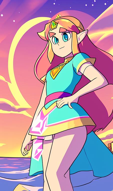 Princess Zelda, sunset background, steven universe style <lora:Steven Universe Style:0.7>