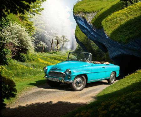 RAW photo, main focus (elegant azure cabrio car:1.3), (heading left:1.1), dynamic view, rustical (chasm valley:1.1), holiday, spring, blue sky, sunset, flowers meadow, dusty road, cracked wood trunks, volumetric lights, cinematic, mist
realistic, 8k uhd, dslr, cinematic lighting, high quality, film grain, Fujifilm XT3
<lyco:skoda-felicia-cabrio-loha:0.95> <lora:entropy-alpha:.05>