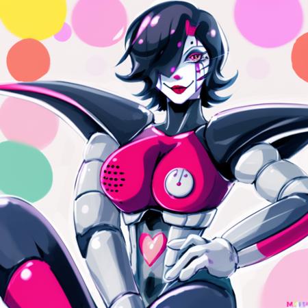 An closeup portrait anime illustration of a TVClown wearing Mettaton makeup, black hair