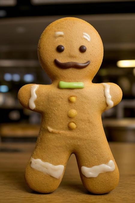 Gingerbread_Man, food, cookie, food focus, no humans, , mustache, pilot walking in an airport