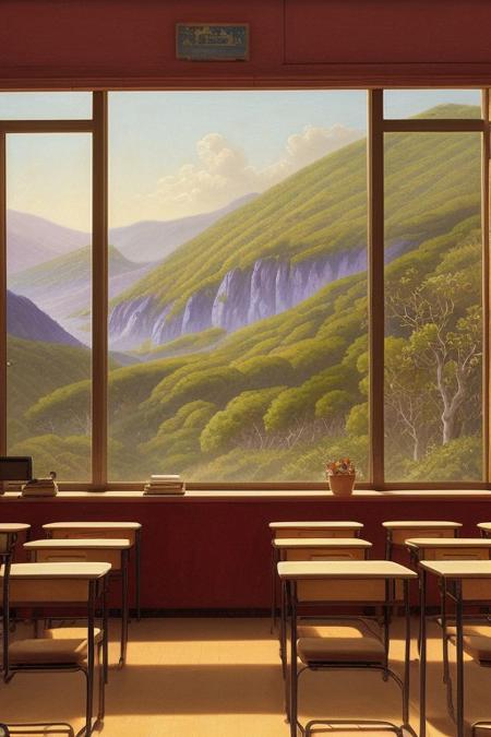 scenic landscape of a classroom in phoenicia  by Zhelong Xu , Xanti Schawinsky , Marianne North