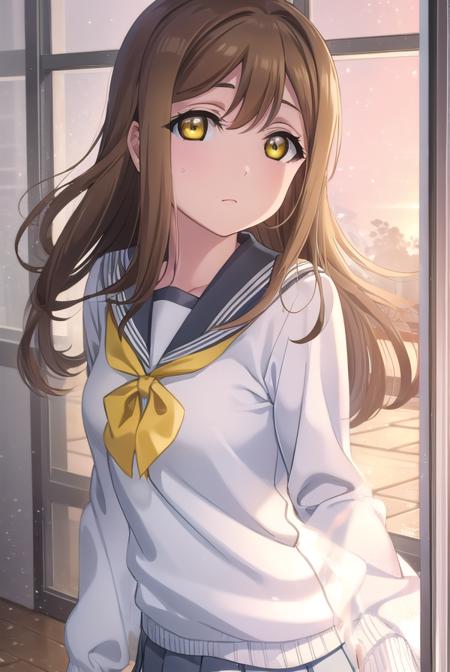 hanamarukunikida, <lora:hanamaru kunikida s2-lora-nochekaiser:1>,
hanamaru kunikida, long hair, bangs, brown hair, (yellow eyes:1.3),
BREAK long sleeves, bow, school uniform, serafuku, bowtie, cardigan, uranohoshi school uniform, yellow cardigan,
BREAK indoors, classroom,
BREAK looking at viewer, (cowboy shot:1.5),
BREAK <lyco:GoodHands-beta2:1>, (masterpiece:1.2), best quality, high resolution, unity 8k wallpaper, (illustration:0.8), (beautiful detailed eyes:1.6), extremely detailed face, perfect lighting, extremely detailed CG, (perfect hands, perfect anatomy),