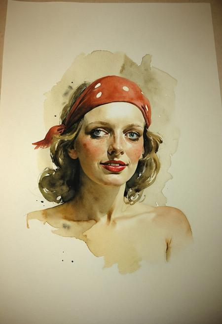 Facial expression style, (watercolor), (Gil Elvgren:0.8), ((clever pirate)) female (cute:1.4), (Andrew Wyeth:0.6)