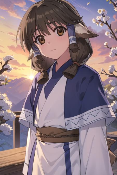 utawarerumonoaruruu, <lora:utawarerumono aruruu-lora-nochekaiser:1>,
aruruu, black hair, animal ears, (brown eyes:1.5), dog ears,
BREAK tail, ainu clothes, long sleeves,
BREAK outdoors,
BREAK looking at viewer, (cowboy shot:1.5),
BREAK <lyco:GoodHands-beta2:1>, (masterpiece:1.2), best quality, high resolution, unity 8k wallpaper, (illustration:0.8), (beautiful detailed eyes:1.6), extremely detailed face, perfect lighting, extremely detailed CG, (perfect hands, perfect anatomy),