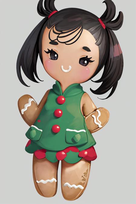 ((masterpiece,best quality)), absurdres,
<lora:Gingerbread_Man:1>, Gingerbread_Man, food, cookie, food focus,
simple background,  grey background,
1girl,
<lora:marnie_v1:0.7>, hmmarnie, red ribbon, pink dress,  black jacket, black hair,