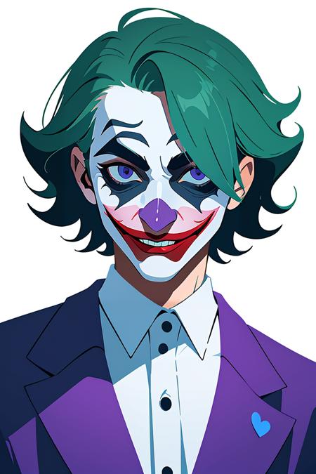 shadow flat vector art,masterpiece,best quality,Cowboy Shot,((glossy eyes)), (detailed face), detailed eyes, (beautiful, aesthetic, perfect, delicate, intricate:1.0), joker painting of a man with green hair and a yellow jacket, digital art by Nicholas Marsicano, reddit, digital art, portrait of joker, portrait of the joker, portrait of a joker, the joker, joker, from joker (2019), #1 digital painting of all time, # 1 digital painting of all time, film still of the joker