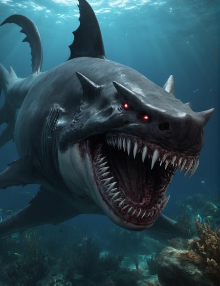 moghxl a demonic shark underwater,animal,128K UHD,sharp focus,masterpiece,awardwinning <lora:moghxl:1>,realistic,raw photo,octanne rennder,full body,epic,official art