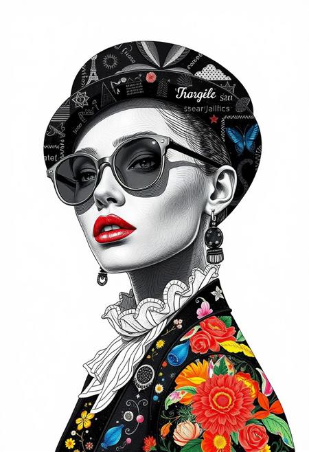 collage, layering, on monochrome background factory colored fashion model, style by kirill chelushkin, defiantly beautiful, banter, line art, variation of incornation, pointillism, primitive art, minimalism, hyper-realism, hyper-detailed, vivid colors