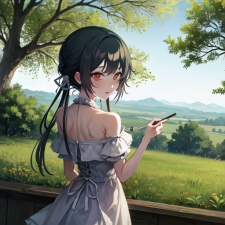 masterpiece, best quality, (cowboy shot), sfw, (masterpiece), (best quality:1.0), (ultra highres:1.0) BREAK 1girl <lora:kuroume1024Lora:1> kuroume_1024 BREAK (cottage in trees, outdoors, gorgeous view)