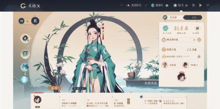 Game interface,return,tab,button,1girl,black hair,long hair,bamboo,chinese clothes,dress,solo,upper body,<lora:gufengjuesebbb:1>,