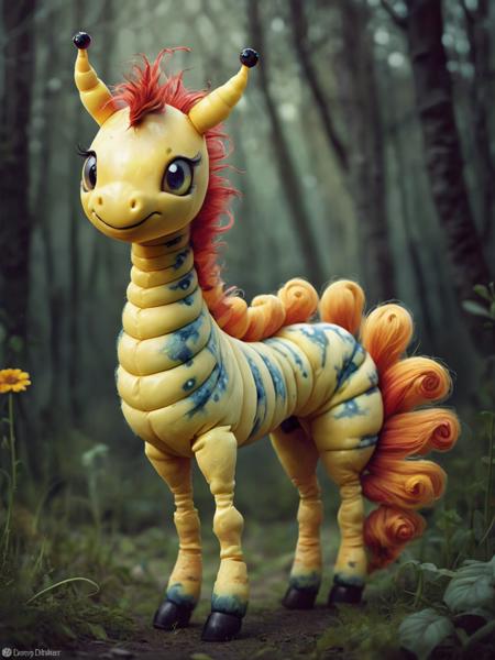 vector art version of a caterpillar Ponyta hybrid from a tim burton movie, by Mandy Disher and Jovana Rikalo