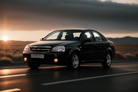 photo of a chevylcht car, 8k uhd, high quality, road, sunset, motion blur, depth blur, cinematic, filmic image 4k, 8k with [George Miller's Mad Max style]. The image should be [ultra-realistic], with [high-resolution] captured in [natural light]. The lighting should create [soft shadows] and showcase the [raw] and [vibrant colors], volumetric dtx, depth blur, blurry background, bokeh, (motion blur:1.001) <lora:chevylcht:1>