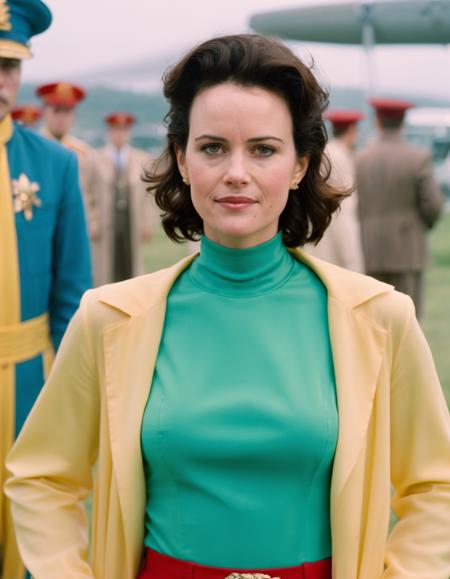 cinematic photo analog style portrait of an  (((ohwx woman))) , wes anderson movie, still from stanley kubrick movie  <lora:gugino_lora_sdxl_v1-000008:1> . 35mm photograph, film, bokeh, professional, 4k, highly detailed