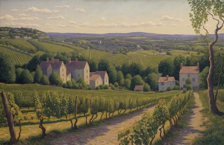 style of Henry Moret, vineyard ,terrace ,estate ,yard ,coppice , Butte , scenery,a painting,scene painting,