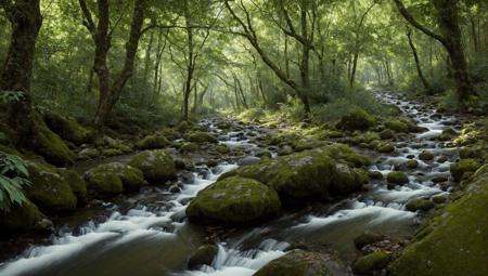 ((masterpiece:1.4,best quality)),
jungle, high trees, creek
high detail, abundant, 8k, high detail, wallpaper,