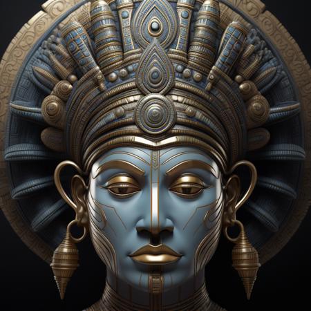 portrait of donald trump, head, tribal, blue and gold, naki <lora:Naki:1>