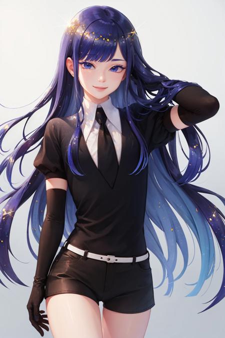 lapis lazuli crystal hair bangs colored eyelashes gem uniform necktie puffy short sleeves shorts elbow gloves