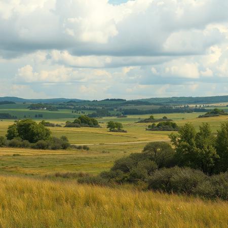 8k, source_photo, source_real, traditional media, amateur, real life photo, grassland plains, clumps of woodland, medieval, dungeons and dragons, highly detailed, photo-realistic, open plains