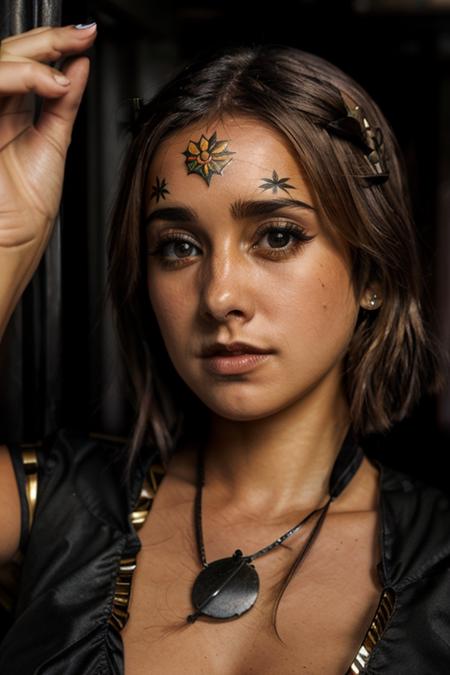 <lora:Louise_Nurding_nee_Redknapp:1> l1873n, 1girl, solo, masterpiece, best quality, detailed face, day of the dead costume,  guard tower