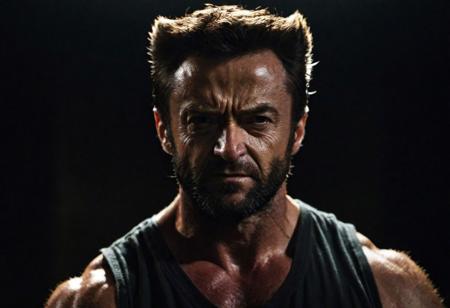cinematic photo (wolverine), . 35mm photograph, film, bokeh, professional, 4k, highly detailed, realistic, detailed, photo realistic, sharp focus, 8k, Close-up, grim smile, relaxed pose, portrait movie shot, serious, menacing, chiaroscuro style photo, dark background, minimalism, dramatic lighting, professional quality, dull highlights and shadows, natural and  original,