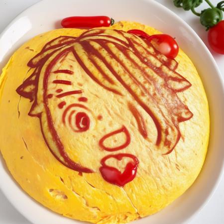 masterpiece, best quality, ultra detailed, an extremely delicate and beautiful,
hyper realistic,photorealistic,4k,depth,
Omelette rice,
<lora:omuart:1>omurice,plate,tomato,
face only,red ketchup line 1girl chibi,