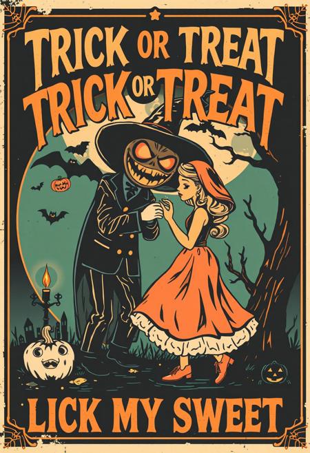 "TRICK OR TREAT LICK MY SWEET"
Vintage poster design, retro