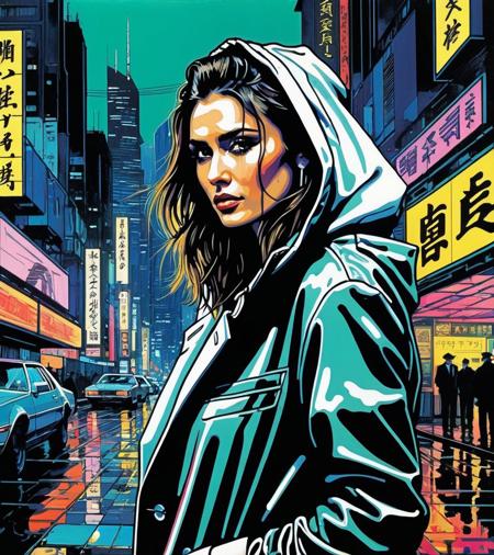 (Nina Dobrev,a girl with a beautiful face), nighttime, cyberpunk city, dark, raining, neon lights, ((Wearing a blazer over a hoodie)), blazer, hoodie,(cyberpunk 2077 cityscape), (), cyberpunk 2077, cyberpunk, synthwave, 1980s, futurism, brutalism, neuromancer, cinematic photo, Background is stunning 17th century european village scenery, detailed and intricate environment, oil painting, palette knife soft brushstrokes, heavy strokes, dripping paint, art station on trend, sharp focus, intricate details, highly detailed,art by Masamune Shirow, art by J.C. Leyendecker,analog, the contrast in colors and textures should be distinct highly detailed, surreal, vibrant yet slightly desaturated, faded film, desaturated, 35mm photo, grainy, vignette, vintage, Kodachrome, Lomography, stained, highly detailed, found footage,art by Adrian Tomine,making eye contact with the viewer,