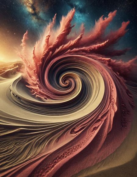 abstract swirling sand, cosmic dust, nebula, stardust, sandswirl, ancient ruins emerging from sand, forgotten city  <lora:SandSwirlLoRa:0.8>