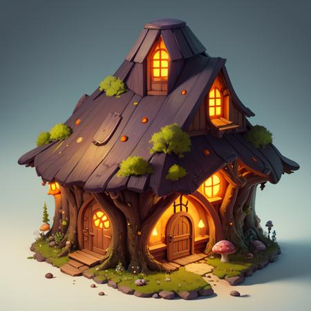 ((masterpiece,best quality)), absurdres,
 <lora:Stylized_Setting_Mushrooms:1>, Isometric_Setting, Mushroom_Girl, mushrooms, 
Mushroom house, magic, glowing,