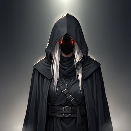 h00dedr0be hood up, hooded cloak, shadowed face