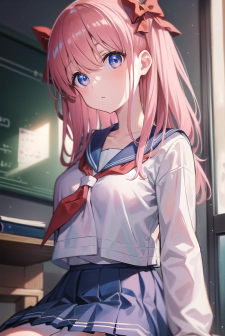 nodokaharamura, <lora:nodokaharamurapruned:1>,
nodoka haramura, blue eyes, hair bow, long hair, pink hair, bow,
BREAK blue skirt, kiyosumi school uniform, pleated skirt, school uniform, serafuku, skirt,
BREAK looking at viewer,
BREAK indoors, classroom,
BREAK <lora:GoodHands-vanilla:1>, (masterpiece:1.2), best quality, high resolution, unity 8k wallpaper, (illustration:0.8), (beautiful detailed eyes:1.6), extremely detailed face, perfect lighting, extremely detailed CG, (perfect hands, perfect anatomy),